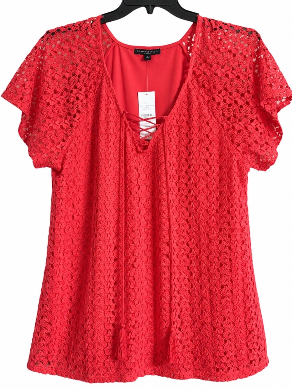 Signature Studio NWT Red Crochet Lace Flutter Sleeve Blouse Top 1X Boho